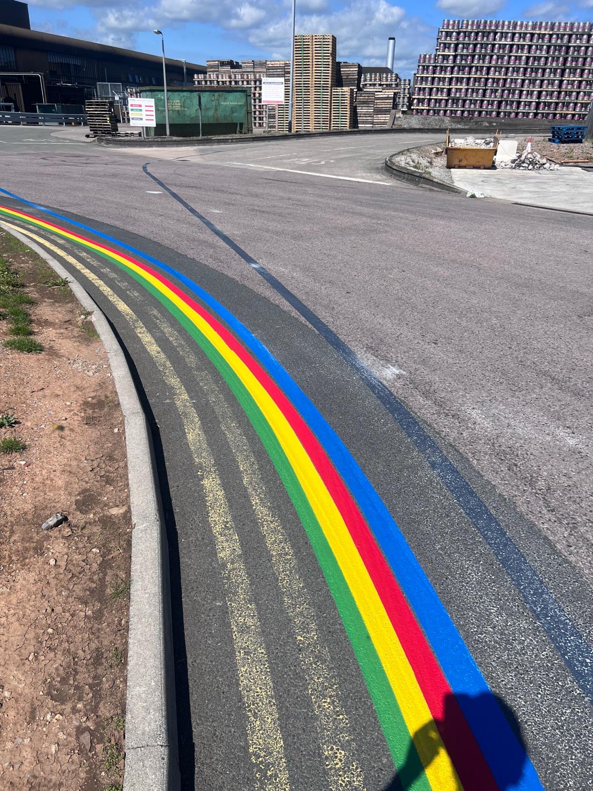 Road marking paint application showing professional techniques used across UK projects