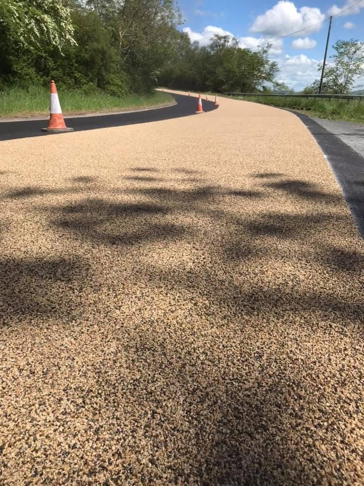 Anti-skid surfacing being applied on Newport roundabout for improved road safety
